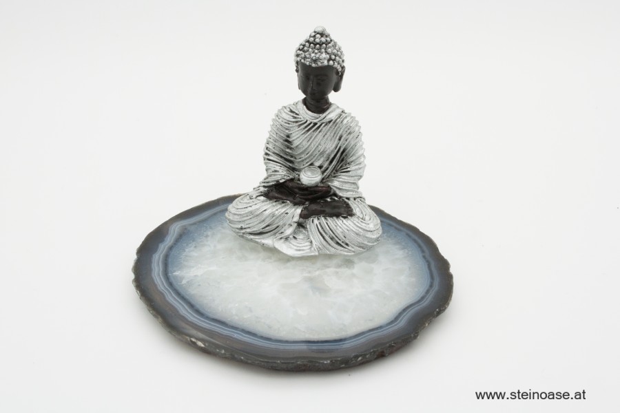 Buddha auf Achat 'Silber'